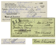 Moe Howard Lot of Two Checks Signed, Made out to Illustrated Films, Inc. Dated 3 July 1959, and Moe Feinberg, Larrys Brother, Dated 27 September 1974 -- Very Good Condition